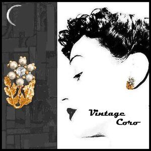 Vintage Coro Faux Pearl Rhinestone Clip On Earrings, Small Clipons, Retro Bridal